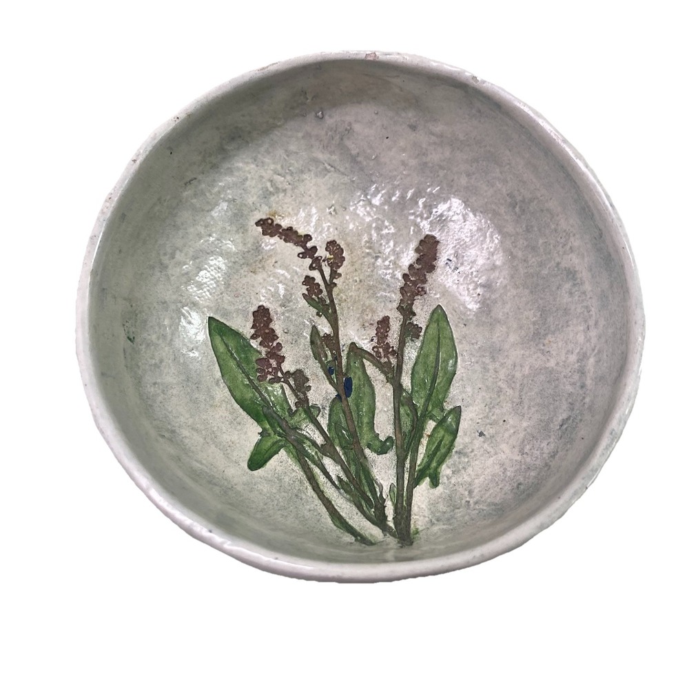 Salt Marsh Pottery So. Dartmouth Mass Red Sorrel Footed Round Bowl‎ 9/1984 Cream